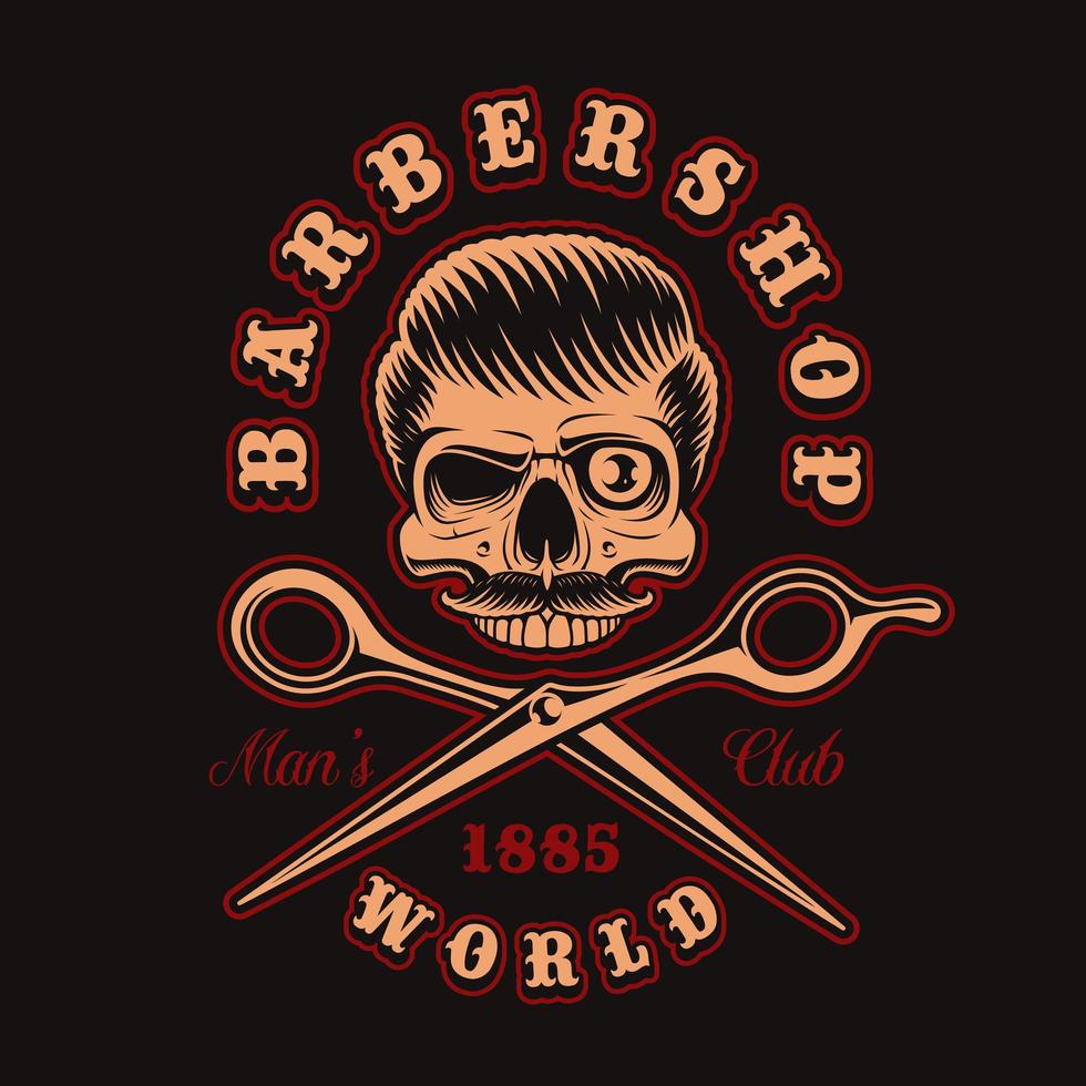 caveira de barbeiro vintage com tesoura para camiseta vetor