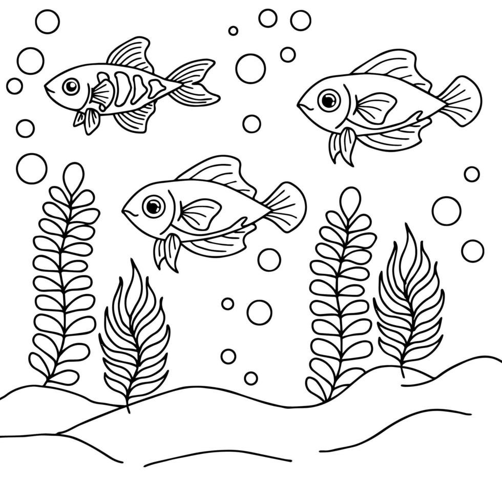 desenho de impressão desenho de desenho de peixe aquático para colorir para criança vetor