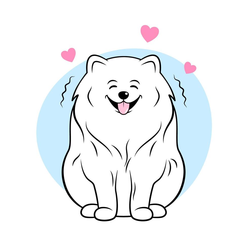 cão feliz, ilustração de desenho animado de pomeranian spitz sorridente fofo branco vetor