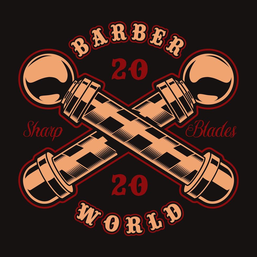 bastões de barbeiro e distintivo de letras para camiseta vetor