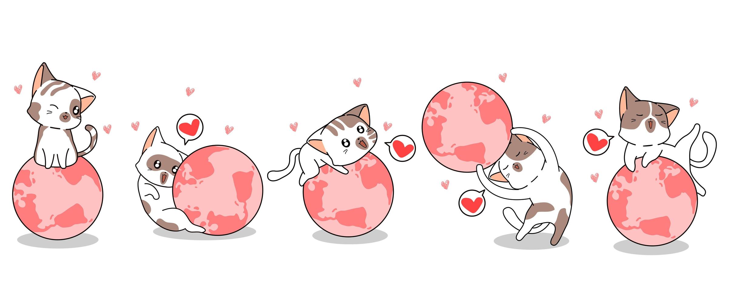 5 gatos diferentes amando o mundo vetor