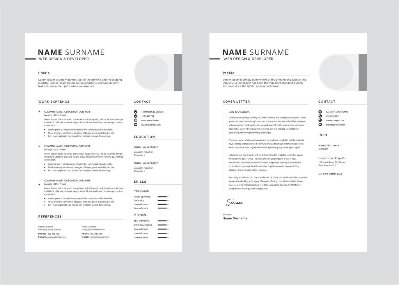 currículo profissional ou modelo de design de cv e currículo moderno vetorial. vetor