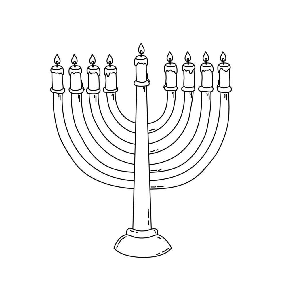 hanukkah menorah, ou hanukkiah. símbolo do feriado judaico hanukkah. ilustração vetorial doodle. Isolado em um fundo branco. vetor