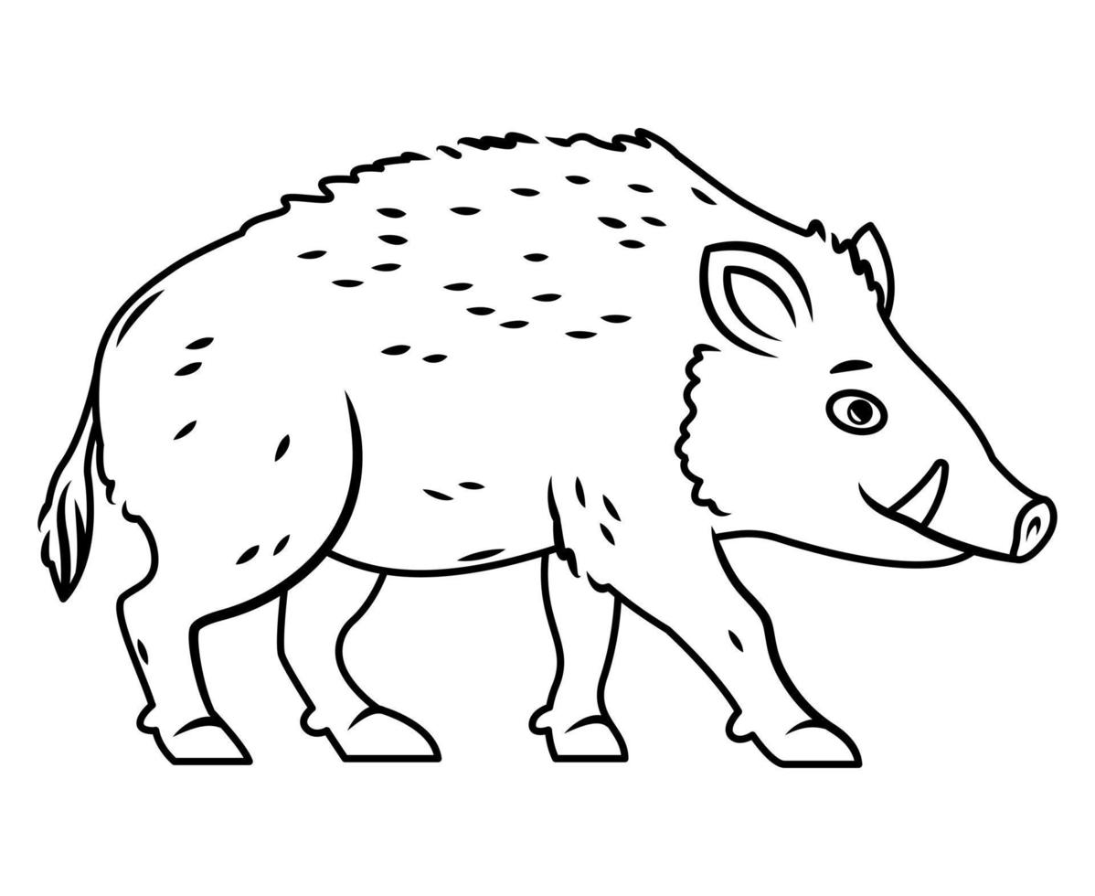 javali bonito fica em um fundo branco. ilustração vetorial com animais fofos da floresta em estilo cartoon. imagem de contorno vetor