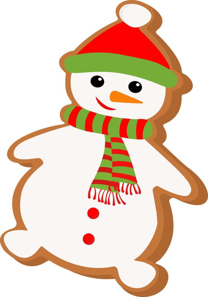 biscoitos festivos para o natal com um boneco de neve de gengibre. deliciosos biscoitos decorados com glacê. feliz ano novo decoração. comemorando o ano novo e o natal. ilustração vetorial em um estilo simples vetor
