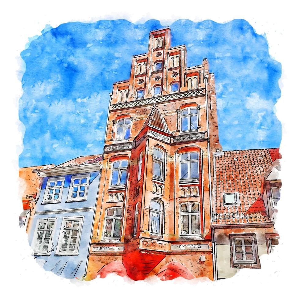 luneburg alemanha esboço em aquarela ilustração desenhada à mão vetor