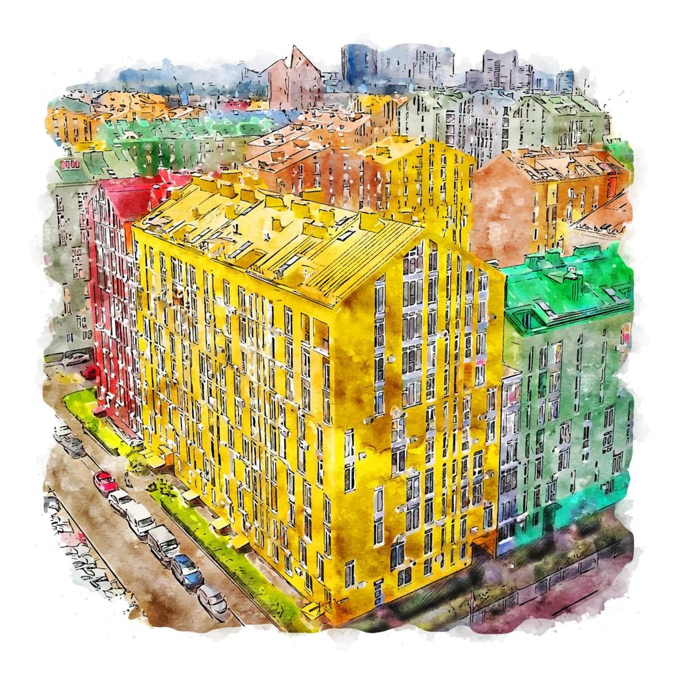 kiev city ucrânia esboço em aquarela ilustração desenhada à mão vetor