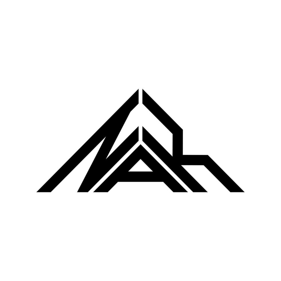 design criativo do logotipo da carta nak com gráfico vetorial, logotipo simples e moderno nak em forma de triângulo. vetor
