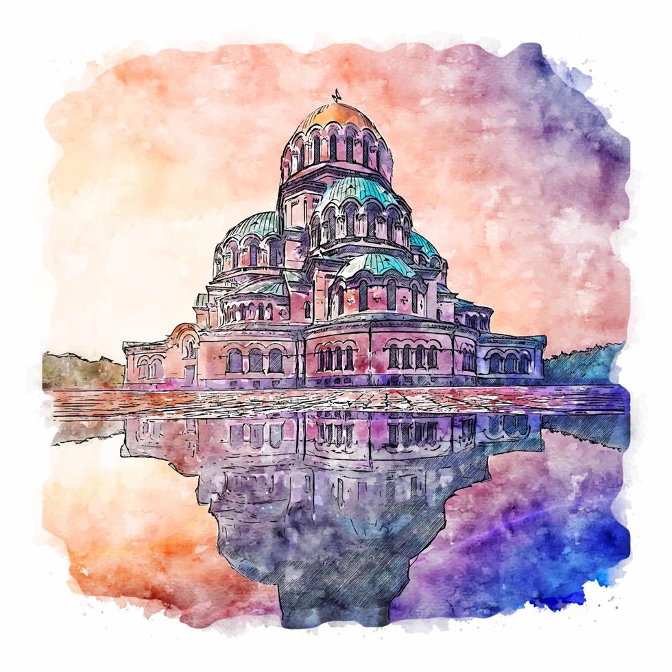 alexander nevsky catedral bulgária esboço em aquarela ilustração desenhada à mão vetor