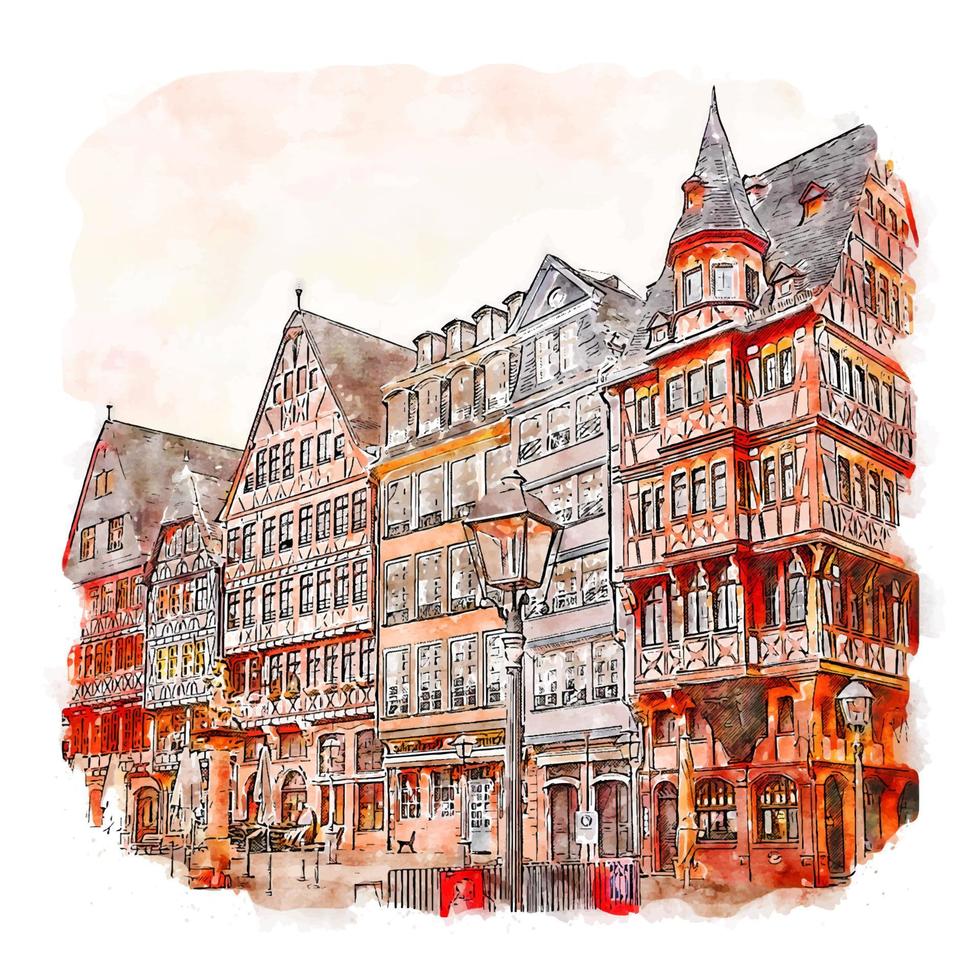 frankfurt alemanha esboço em aquarela ilustração desenhada à mão vetor