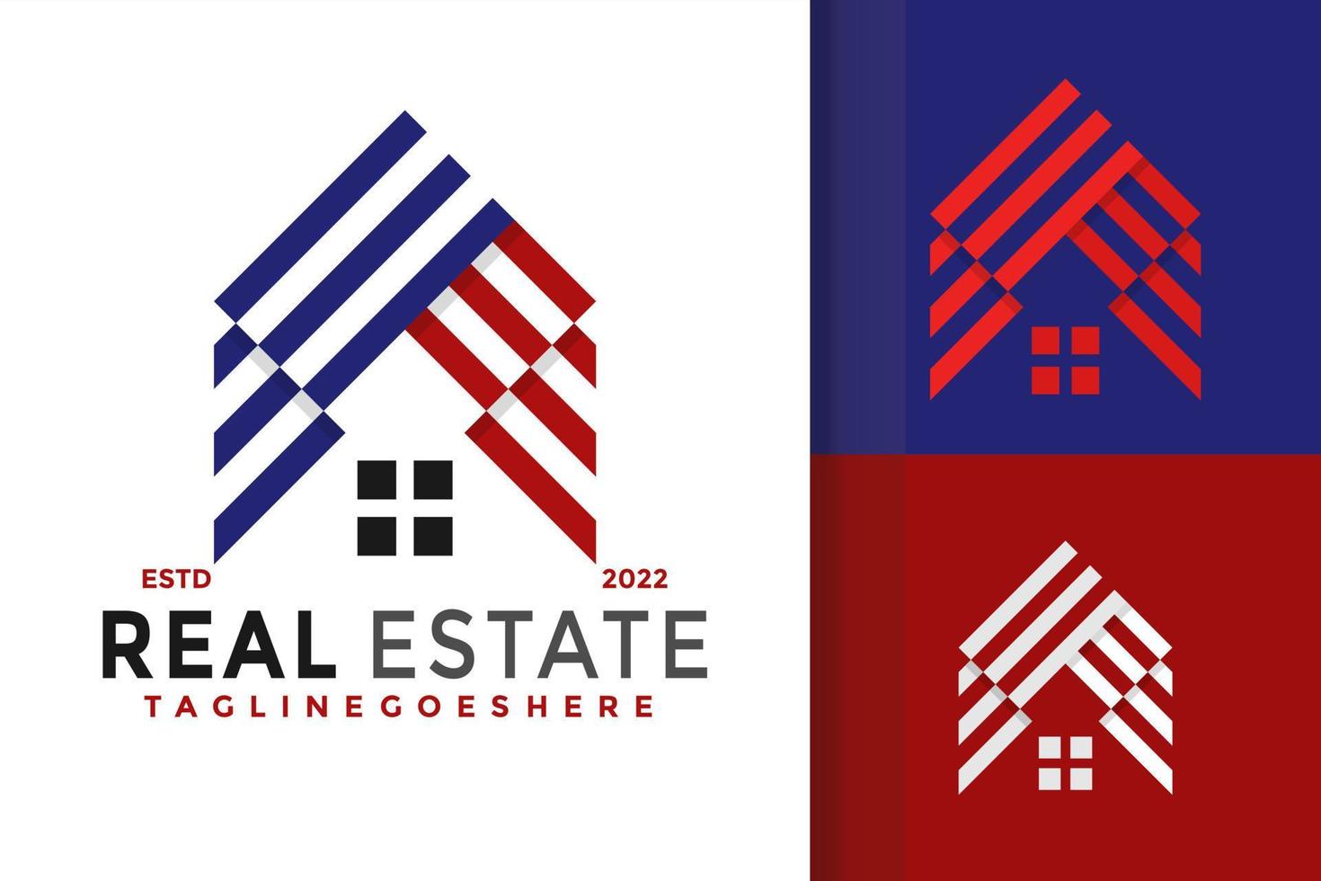 design de logotipo imobiliário de bandeira americana, vetor de logotipos de identidade de marca, logotipo moderno, modelo de ilustração vetorial de designs de logotipo