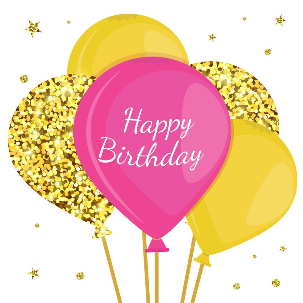 cartão de feliz aniversário com balões e glitter vetor