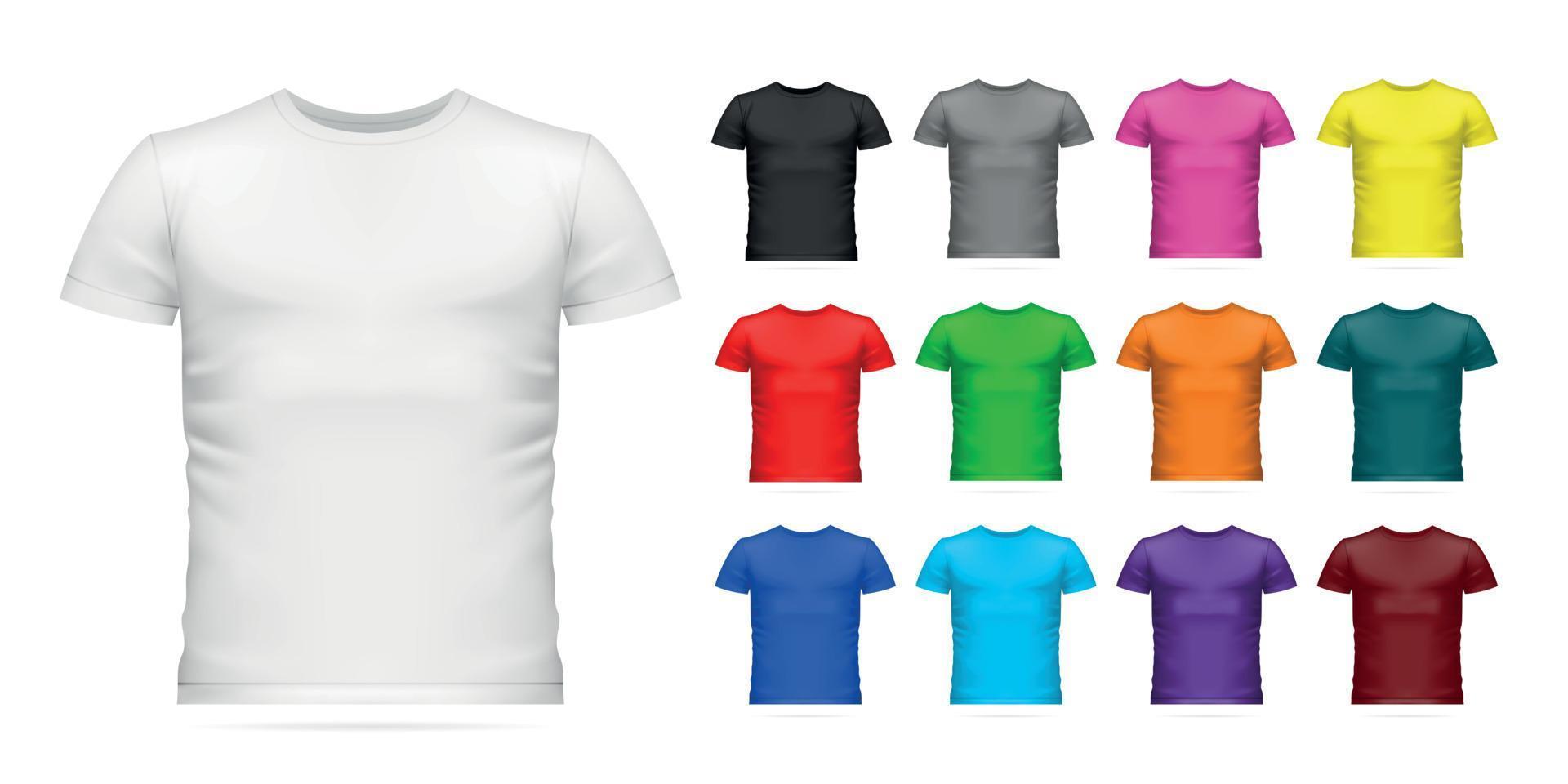 conjunto de ícones de cores de maquete de camiseta realista vetor