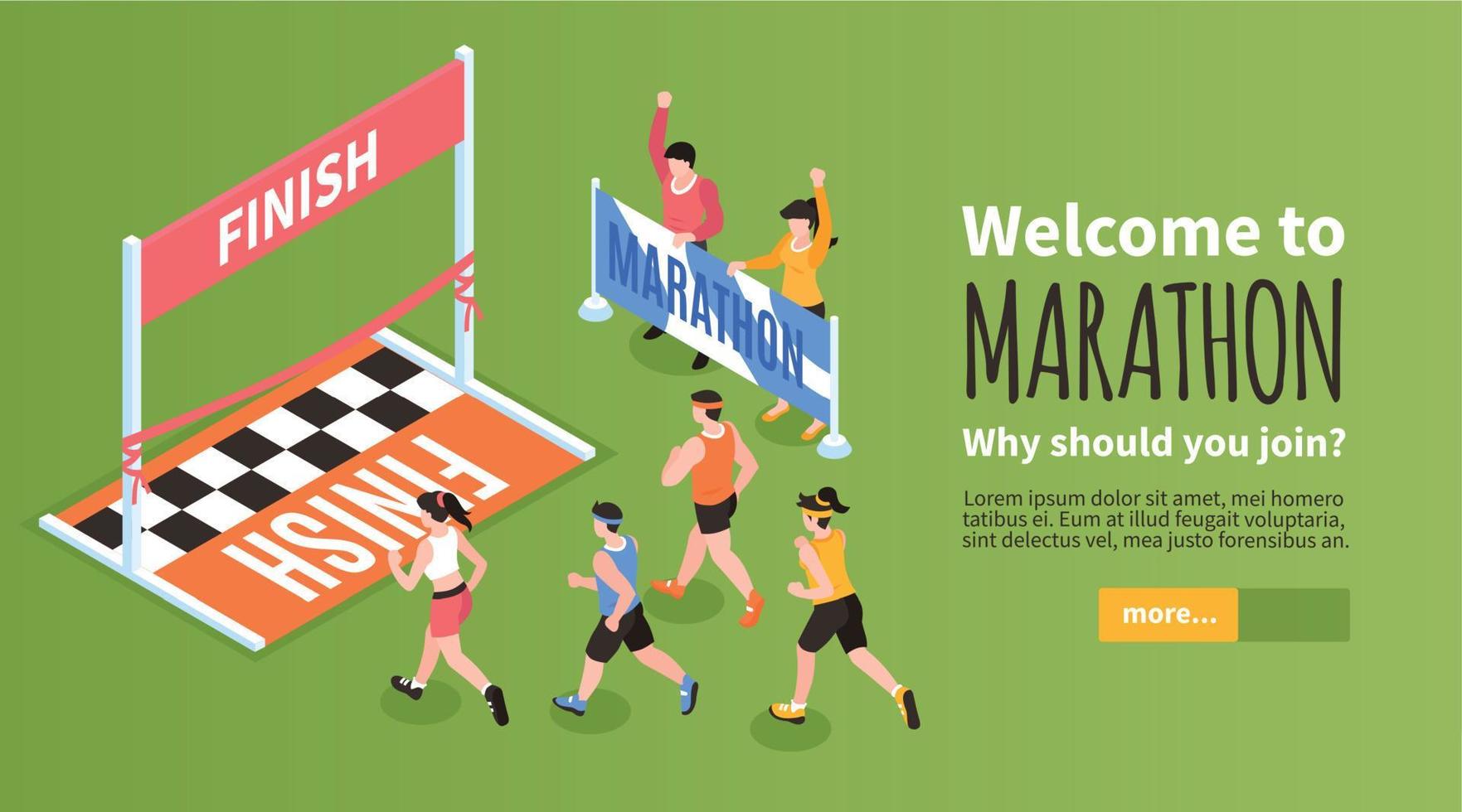 banner horizontal de maratona isométrica vetor