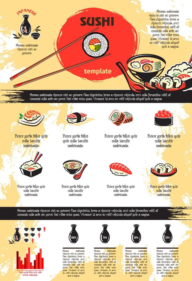 infográficos vetoriais para frutos do mar de sushi japonês vetor