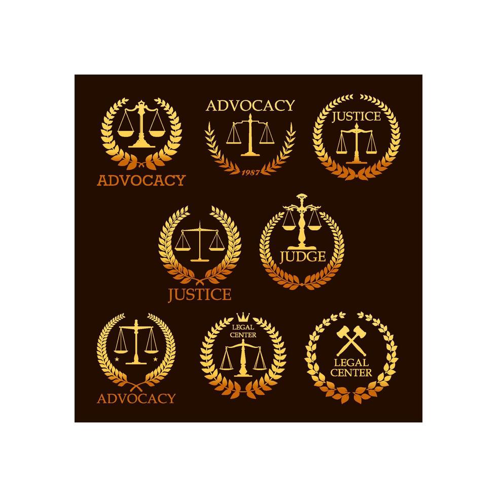 ícones heráldicos de ouro vetor de advocacia ou advogado