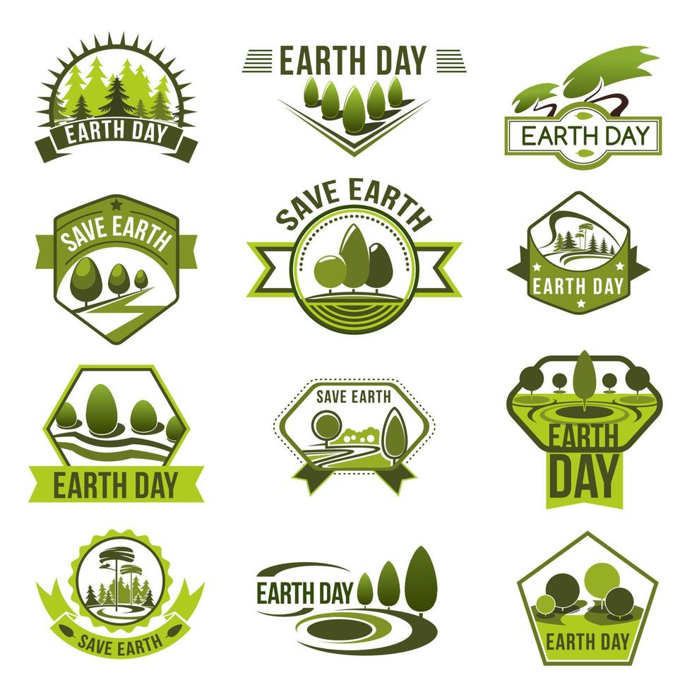 emblema verde eco definido para design do dia da terra vetor