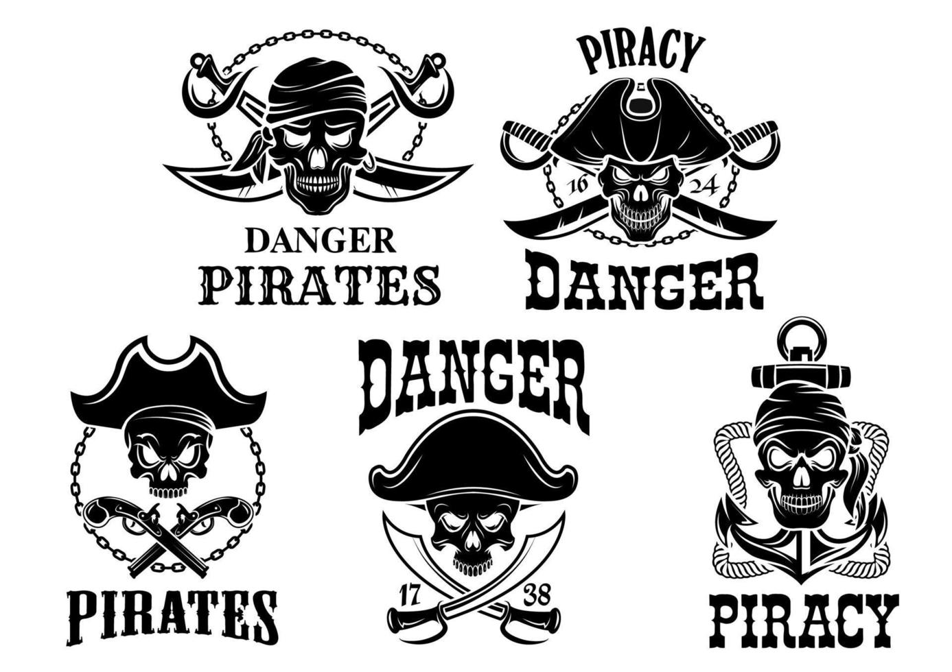 conjunto de ícones de vetor de pirata jolly roger