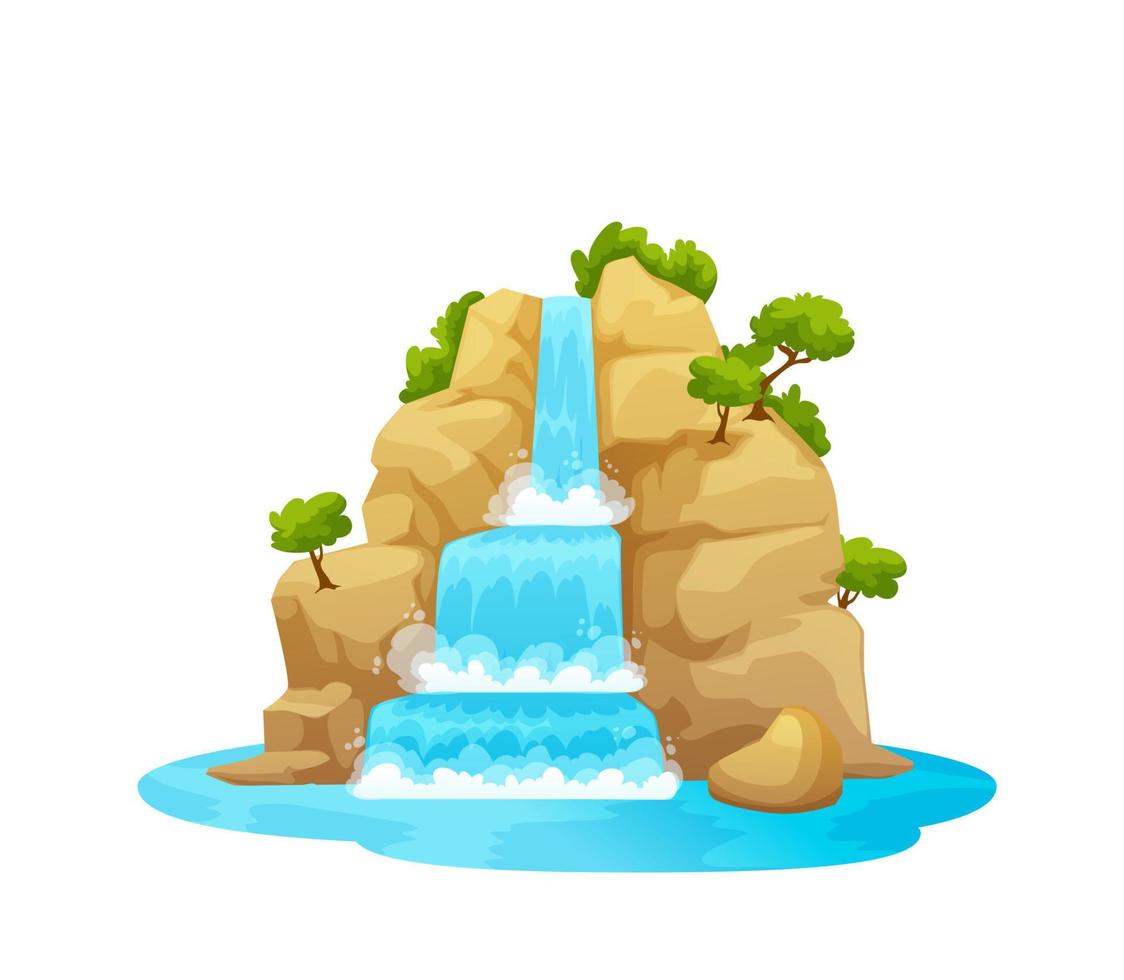 cachoeira do rio da montanha, cascata de água dos desenhos animados vetor