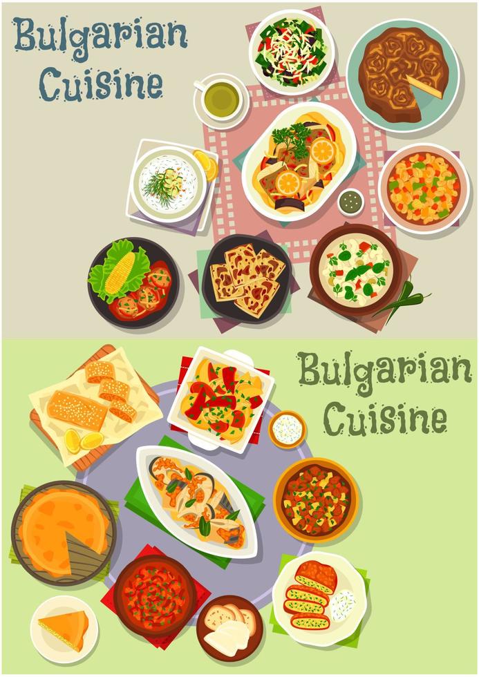 cenografia de ícones de pratos de almoço de cozinha búlgara vetor
