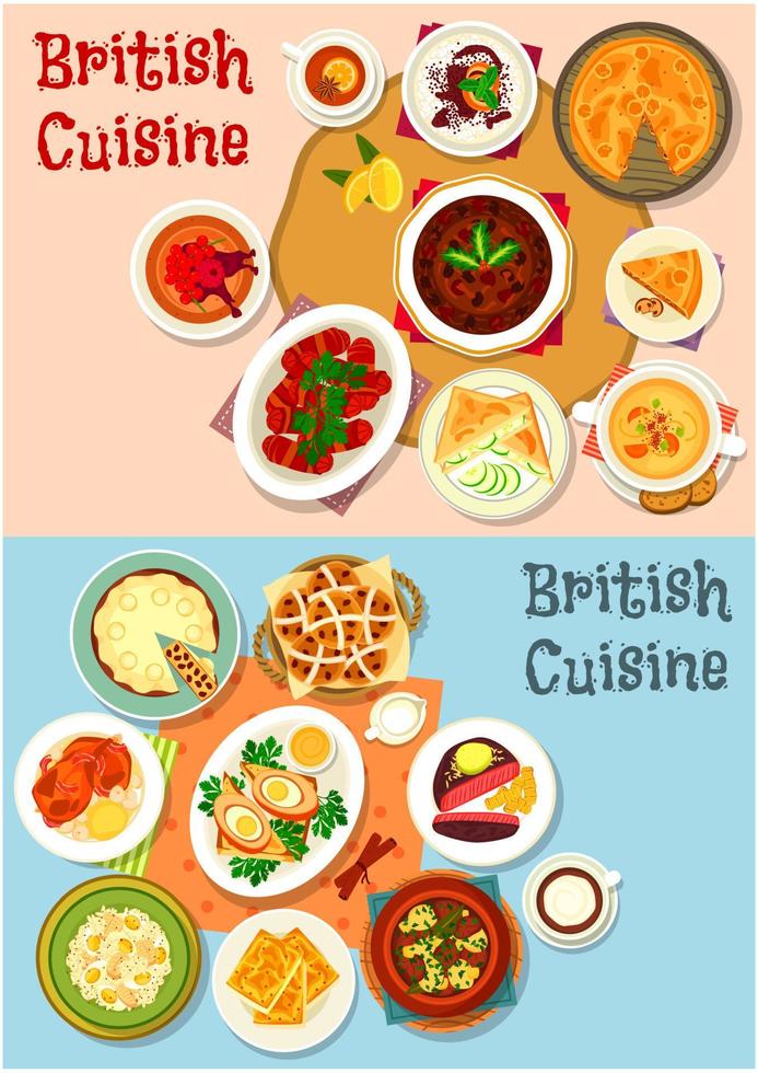 cenografia de ícones de pratos populares de cozinha britânica vetor