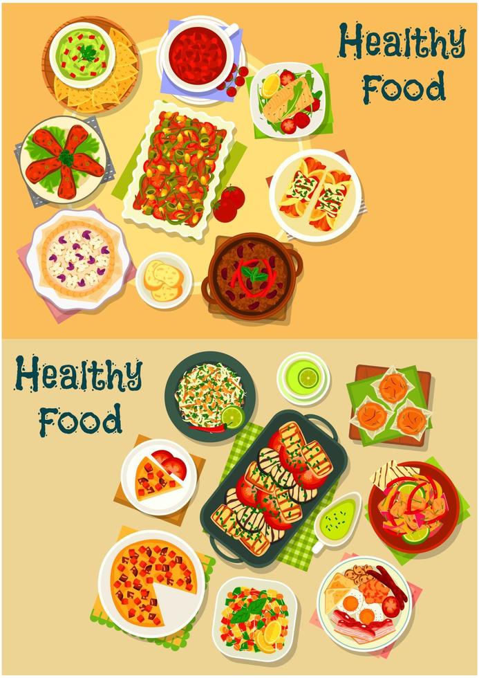 conjunto de ícones de comida saudável para design de menu de café vetor