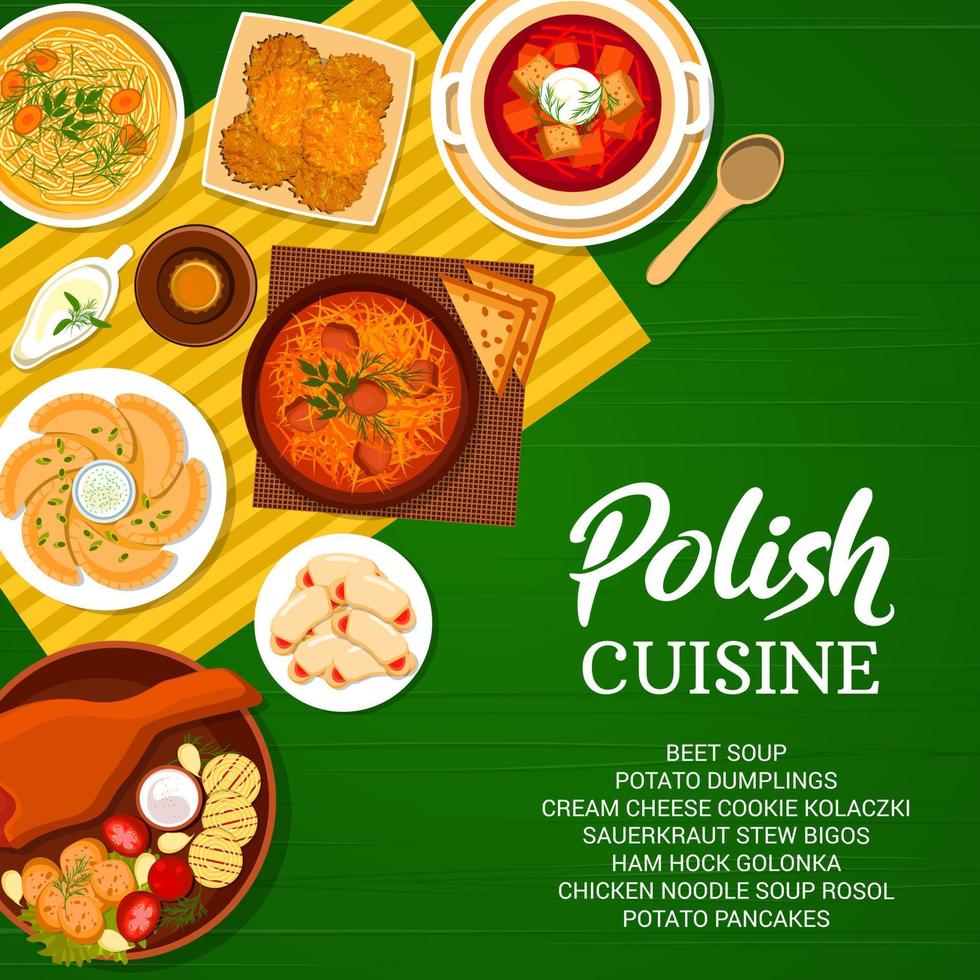 capa de menu de cozinha polonesa, pratos de carne vegetal vetor