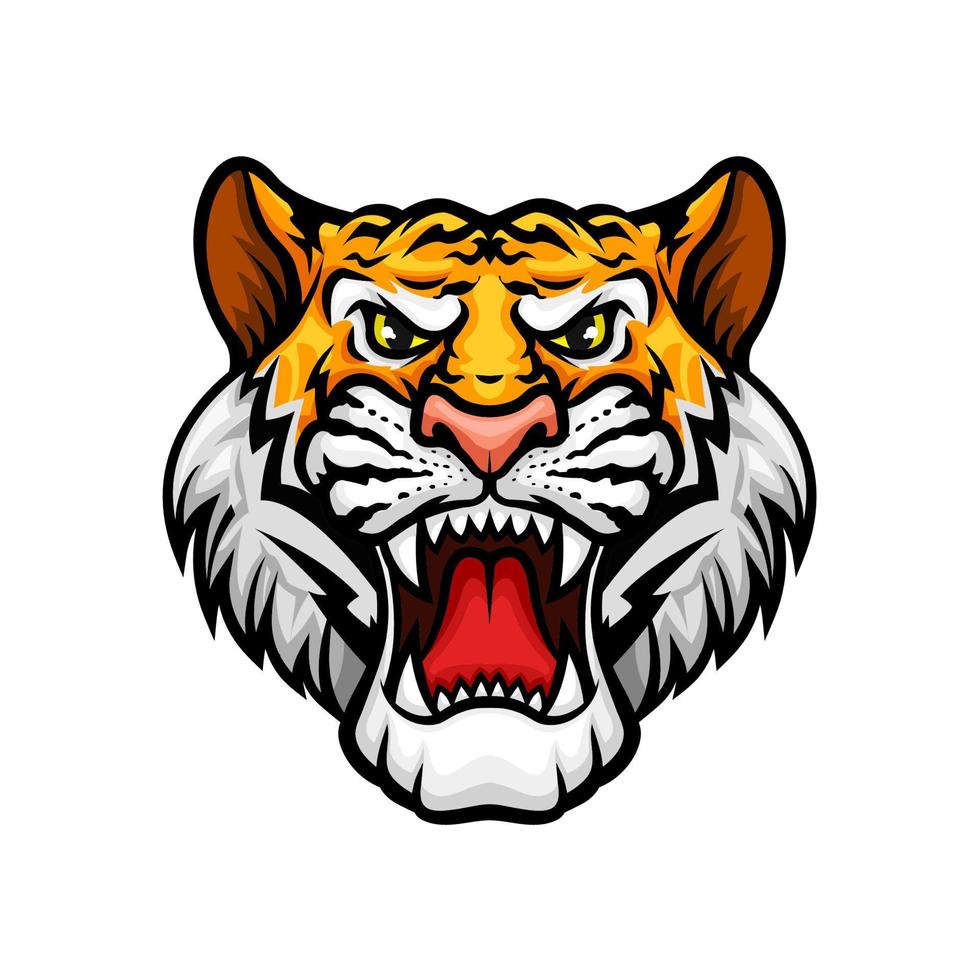 ícone de mascote de vetor de focinho de cabeça rugindo de tigre