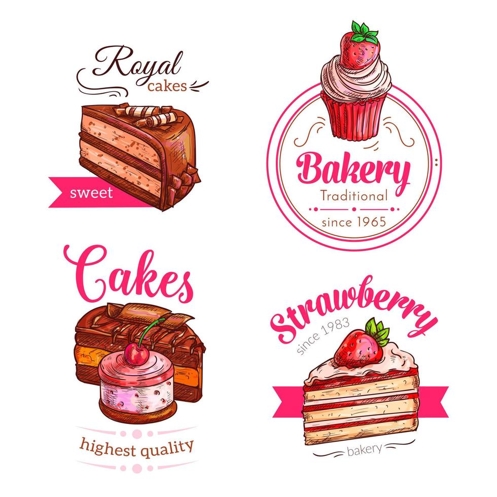 emblemas de vetor de sobremesa de bolos e cupcakes