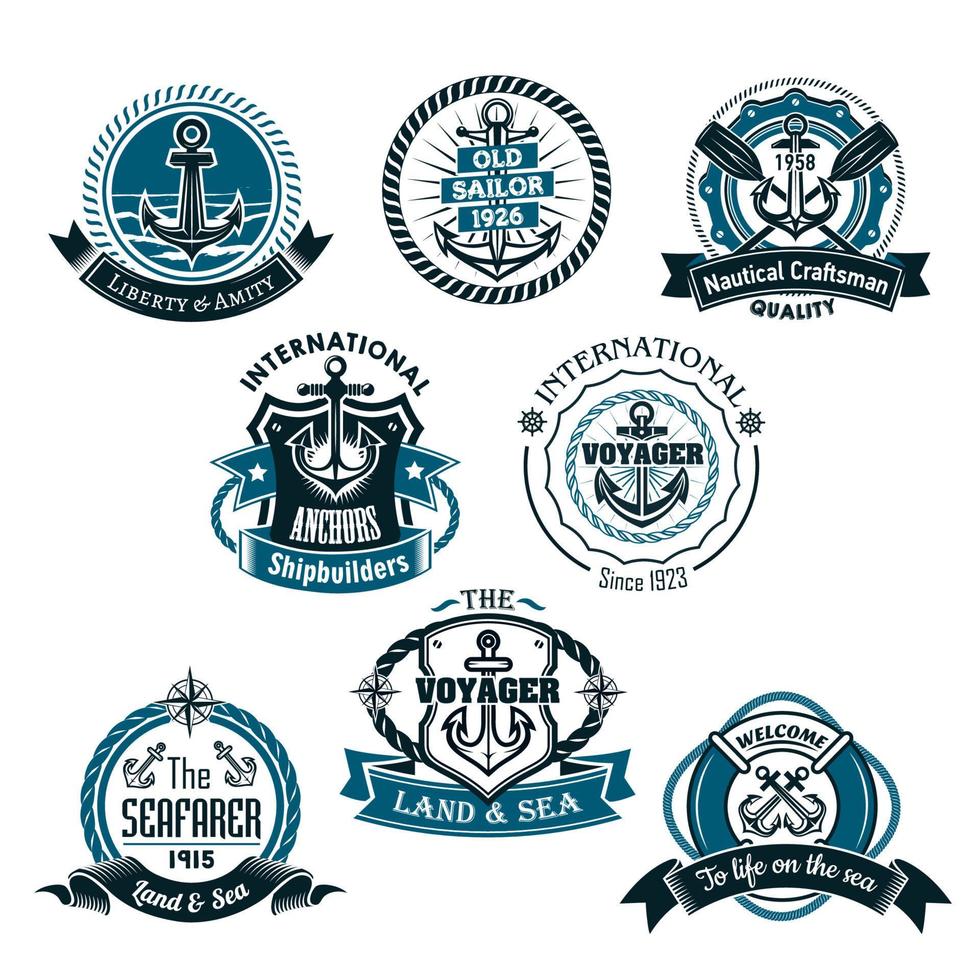 conjunto de ícones vetoriais náuticos e marinhos vetor