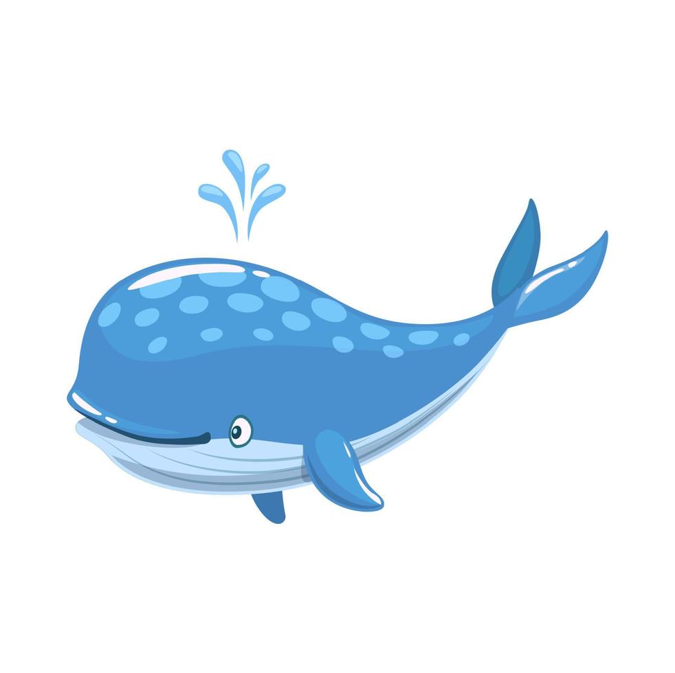 personagem de desenho animado alegre baleia azul, animal marinho vetor