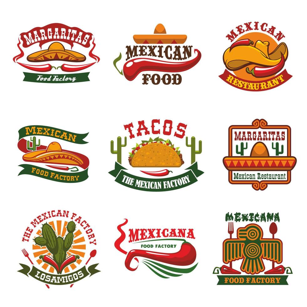 cozinha mexicana fast food restaurante emblema design vetor