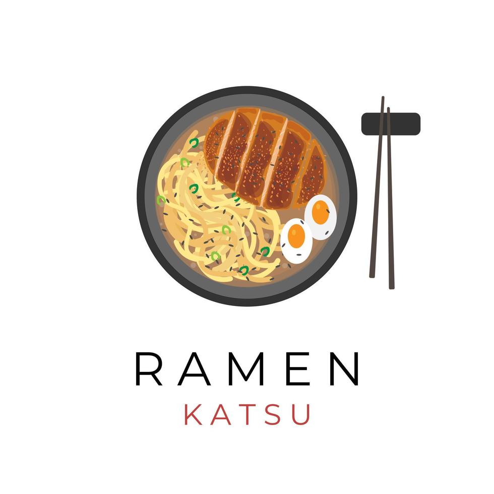 logotipo de ilustração vetorial de macarrão udon ramen katsu vetor