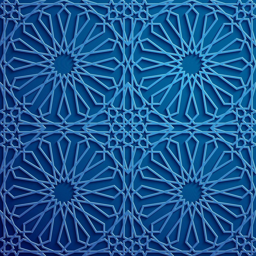 vetor de ornamento islâmico, motivo persa. Elementos de padrão redondo islâmico 3D do Ramadã. vetor geométrico circular símbolo árabe ornamental. fundo azul