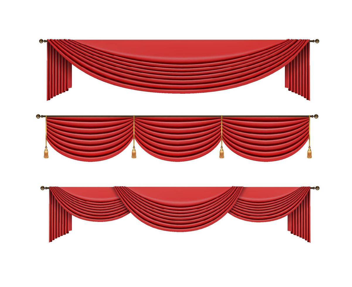 conjunto de cortinas vermelhas para palco de teatro. ilustração vetorial de malha. vetor