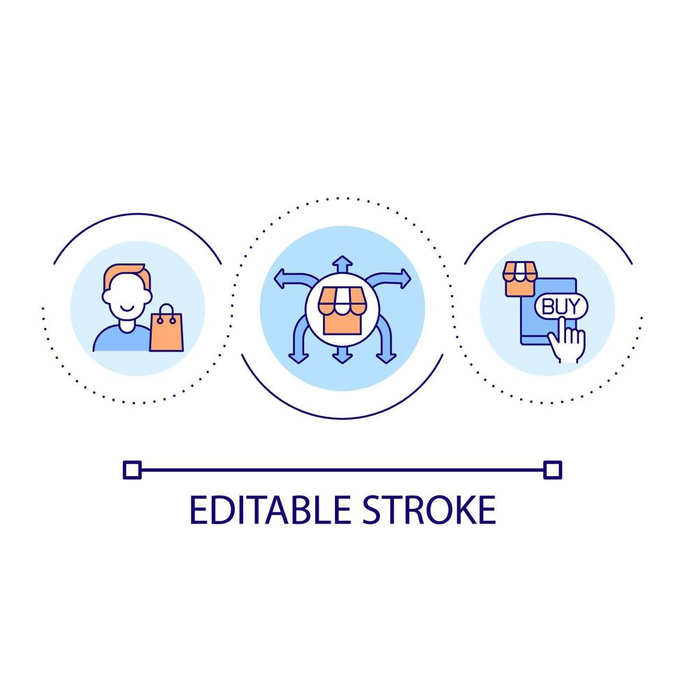 ícone de conceito de loop de compras on-line. estratégia de marketing. relacionamento com os clientes. ilustração de linha fina de idéia abstrata de comércio. desenho de contorno isolado. traço editável. vetor