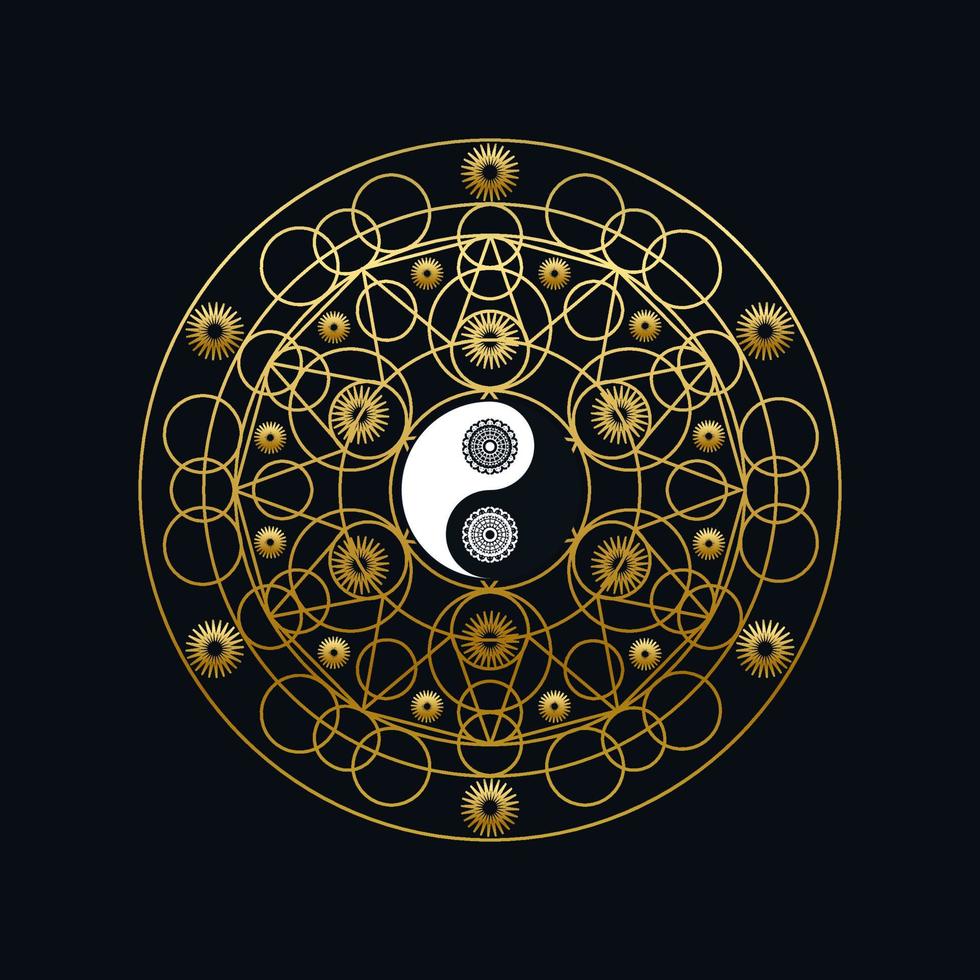 modelo de meditação com sinal de yin yang na mandala vetor