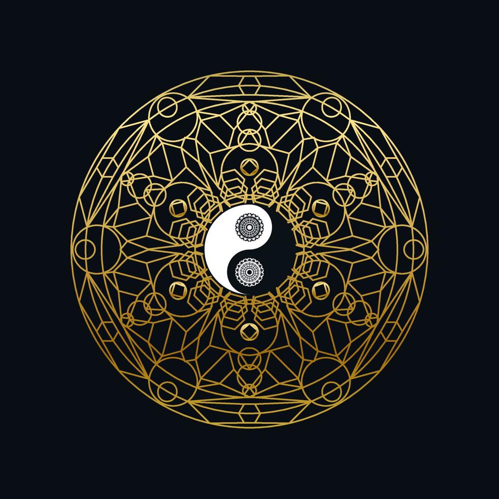 modelo de meditação com sinal de yin yang na mandala vetor