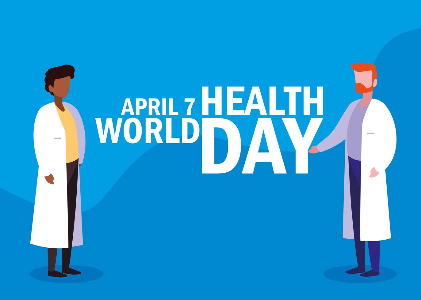 cartão do dia mundial da saúde com médicos vetor