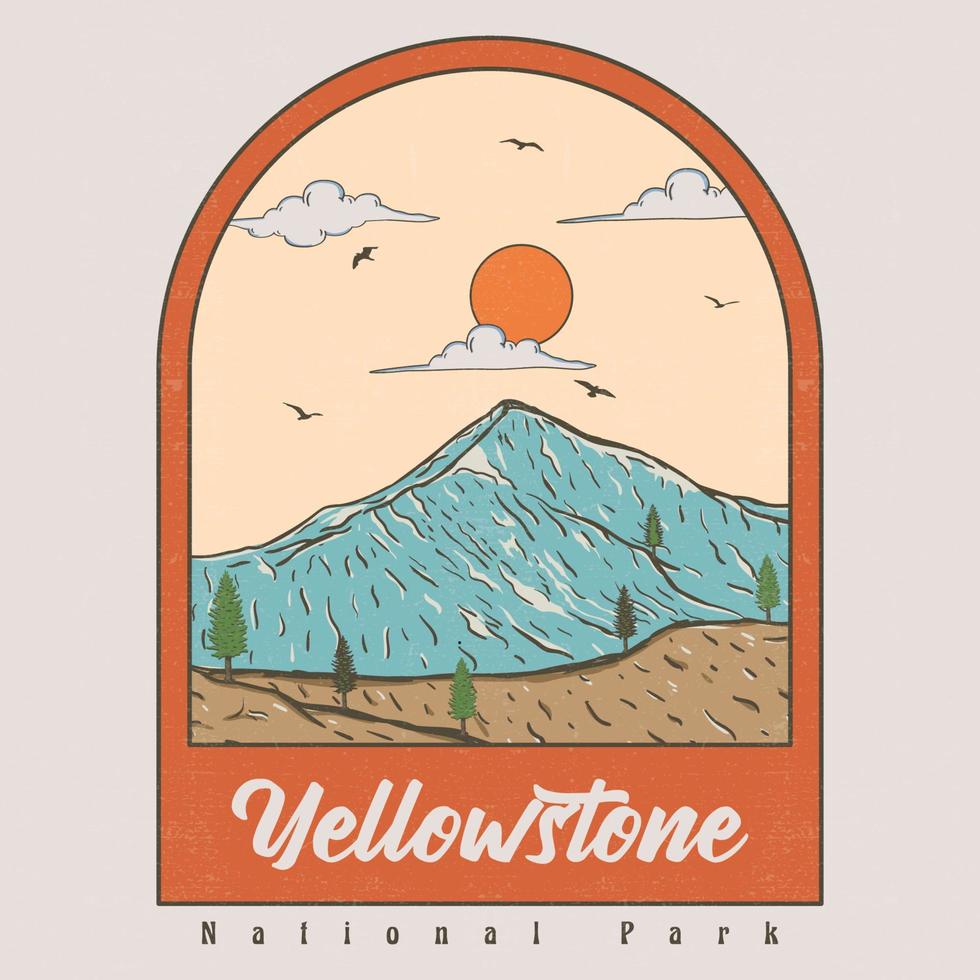 montanha do parque nacional de yellowstone vintage. paisagem de pedra amarela. cartaz de viagens ilustrado retrô para yellowstone. arte vetorial do parque nacional nos estados unidos da américa. vetor