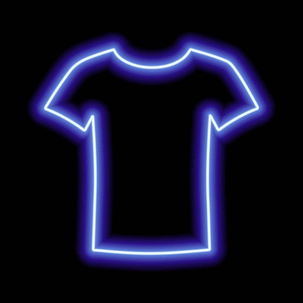 contorno de neon azul de uma camiseta em branco em um fundo preto vetor