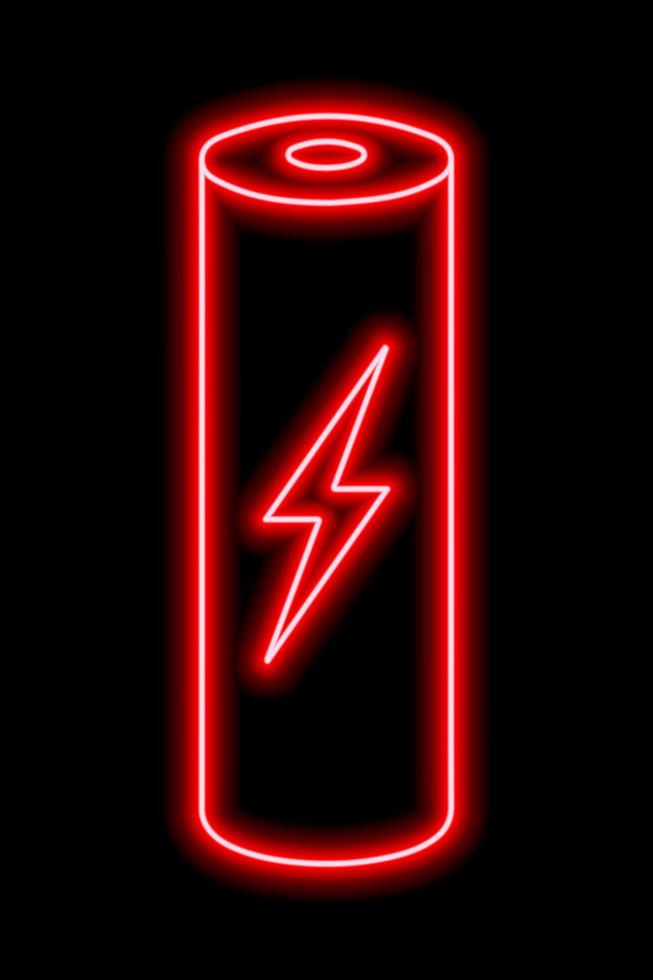 contorno de néon vermelho da bateria com zíper em um fundo preto. sinal de carga. energia elétrica vetor