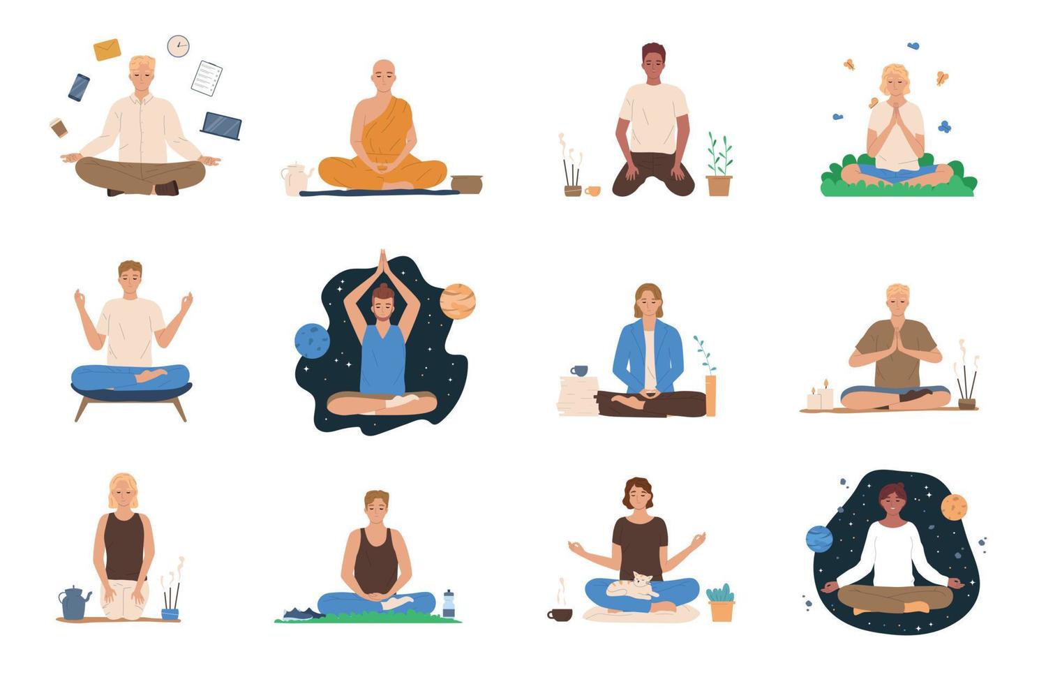 conjunto de meditação mindfulness vetor