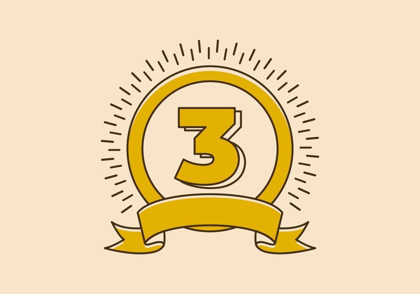 distintivo de círculo amarelo vintage com o número 3 nele vetor