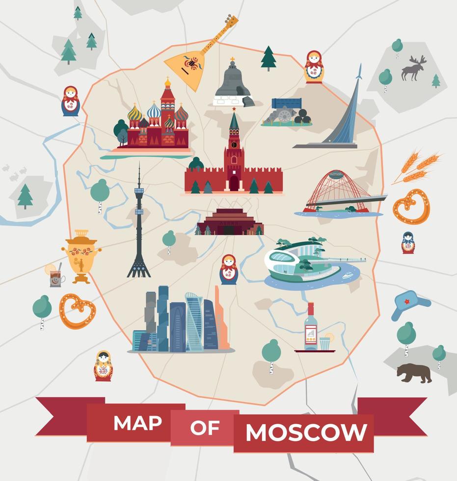 composição do mapa de pontos turísticos de moscou vetor