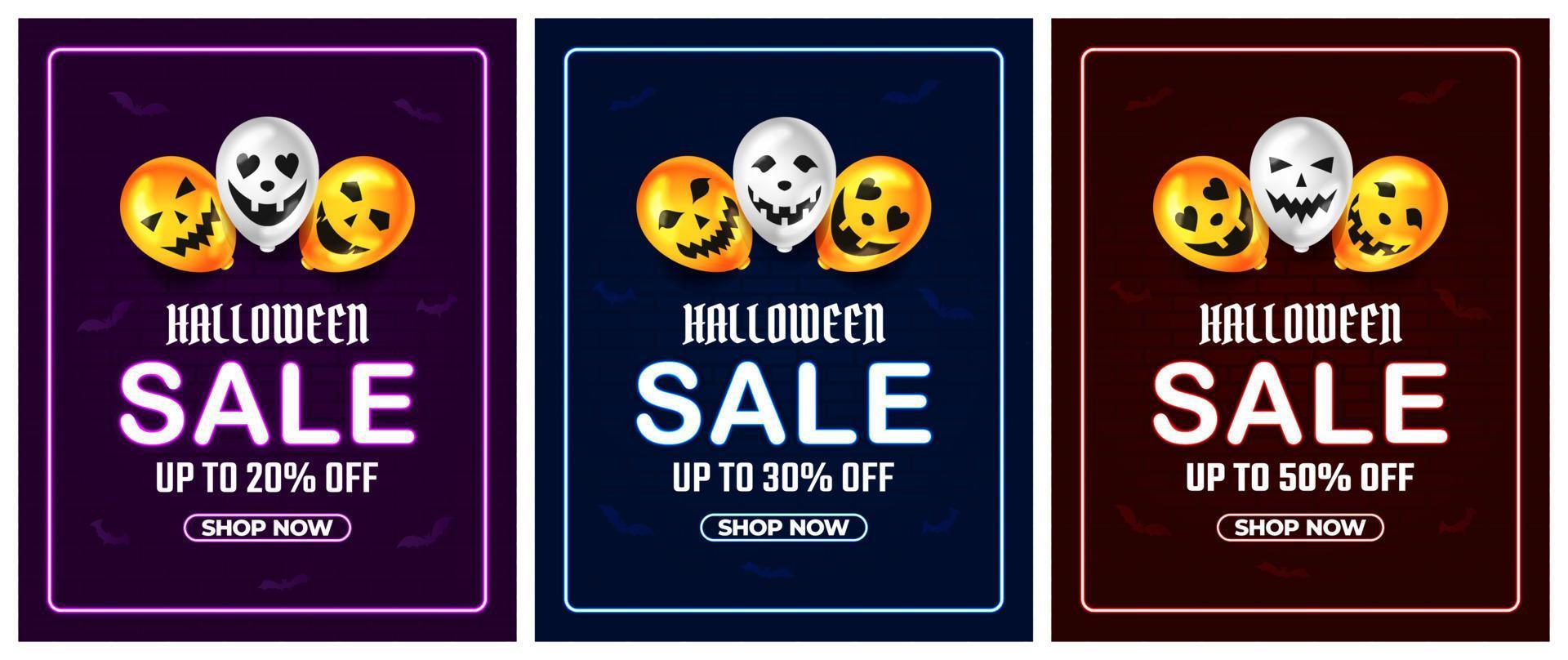 promoção de venda de halloween com balão assustador e vetor de textura de tijolo, fundo de feliz dia das bruxas para promoção de varejo de negócios, banner, cartaz, mídia social, feed, convite