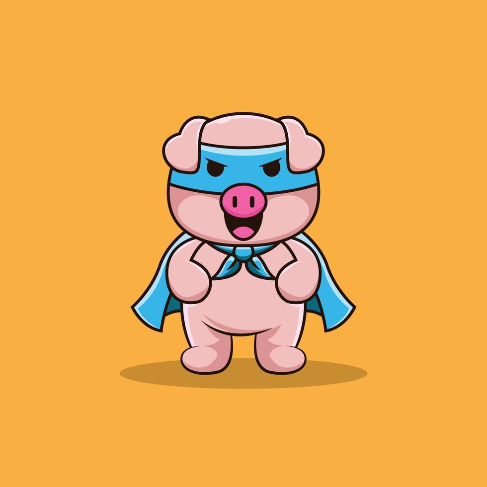 personagens de logotipo de porco fofo com temas de super-heróis vetor