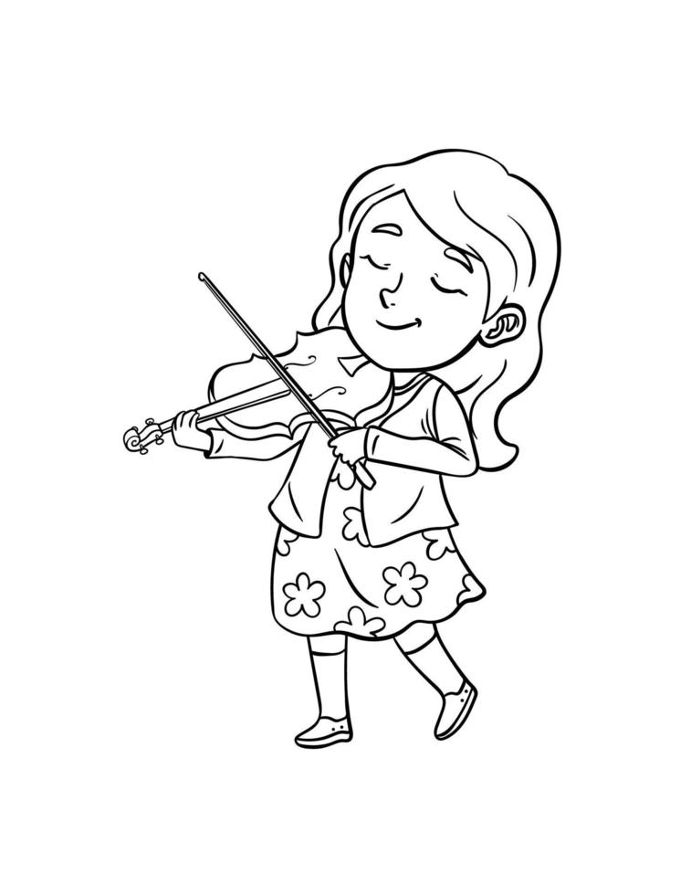 página para colorir isolada de violinista para crianças vetor