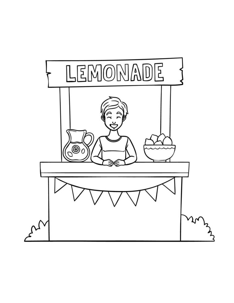 desenho de vendedor de suco de limonada isolado para colorir vetor