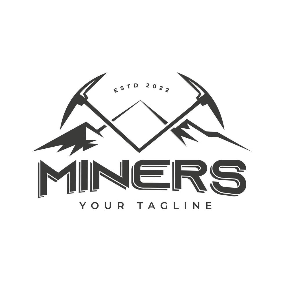 picareta de montanha ilustração de design de vetor de logotipo simples vintage, conceito de mineração com silhueta